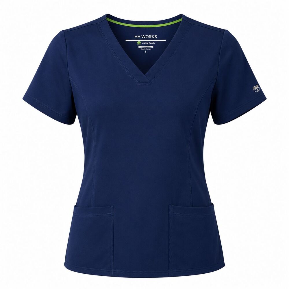 HH Works by Healing Hands Monica Women's 4-Pocket STRETCH V-Neck Scrub Top (S)